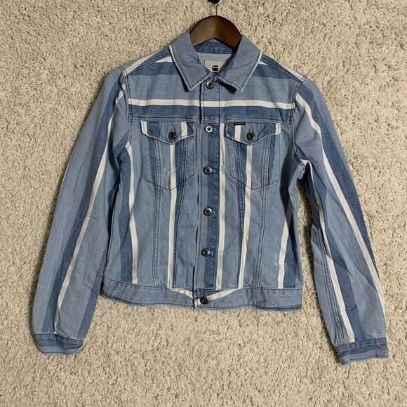 G-Star Raw 3301 Slim Jacket NWT Blue Denim Womens  Small Vesp Stripe Button Up - Picture 3 of 9